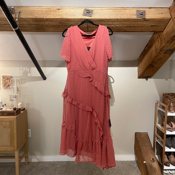 Rusty Rose Swiss Dot Ruffled Mini Dress - Picture 3 of 10